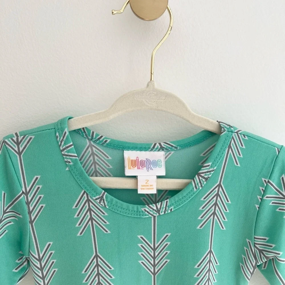 LuLaRoe Teal Arrow Pattern Kids Dress Girls 2T Soft & Stretchy